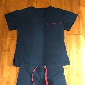 Med Couture Dark Blue and Pink Scrub Set